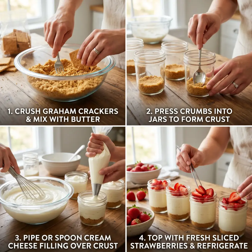 4 steps for High Protein Cheesecake Jars 4 steps for High Protein Cheesecake Jars